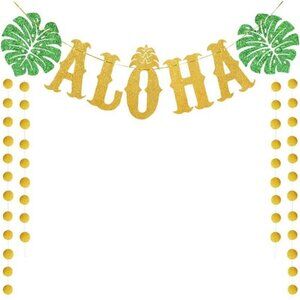 Party Decorations Large Gold Glittery Aloha Banner
